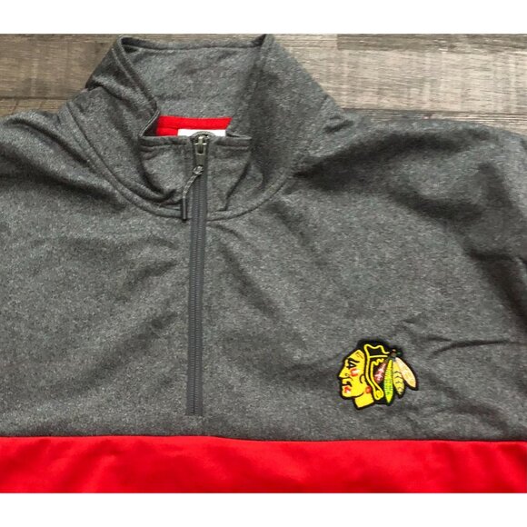 NHL Chicago Blackhawks Mens 2XL Gray & Red 1/4 Zip Long Sleeve Pullover - Picture 2 of 6